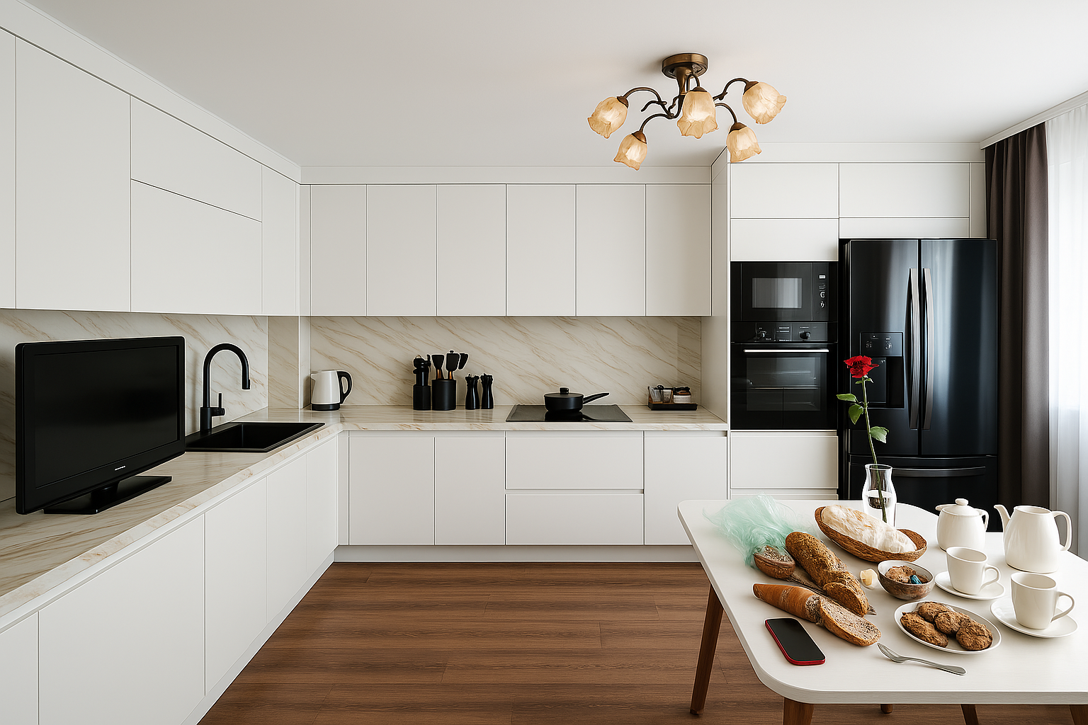 Кухня П-образная минимализм — Белая